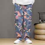 Buddha Stones Spring Summer Casual Drawstring Crane Print Ankle Pants Men's Harem Pants With Pockets