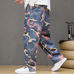 Buddha Stones Spring Summer Casual Drawstring Crane Print Ankle Pants Men's Harem Pants With Pockets