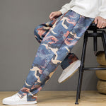 Buddha Stones Spring Summer Casual Drawstring Crane Print Ankle Pants Men's Harem Pants With Pockets