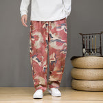 Buddha Stones Spring Summer Casual Drawstring Crane Print Ankle Pants Men's Harem Pants With Pockets