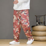 Buddha Stones Spring Summer Casual Drawstring Crane Print Ankle Pants Men's Harem Pants With Pockets