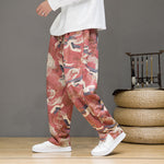 Buddha Stones Spring Summer Casual Drawstring Crane Print Ankle Pants Men's Harem Pants With Pockets