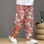 Buddha Stones Spring Summer Casual Drawstring Crane Print Ankle Pants Men's Harem Pants With Pockets