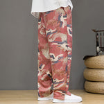 Buddha Stones Spring Summer Casual Drawstring Crane Print Ankle Pants Men's Harem Pants With Pockets