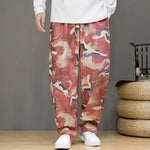 Buddha Stones Spring Summer Casual Drawstring Crane Print Ankle Pants Men's Harem Pants With Pockets