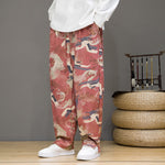 Buddha Stones Spring Summer Casual Drawstring Crane Print Ankle Pants Men's Harem Pants With Pockets