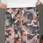 Buddha Stones Spring Summer Casual Drawstring Crane Print Ankle Pants Men's Harem Pants With Pockets