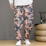 Buddha Stones Spring Summer Casual Drawstring Crane Print Ankle Pants Men's Harem Pants With Pockets