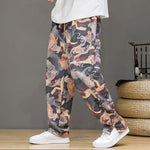 Buddha Stones Spring Summer Casual Drawstring Crane Print Ankle Pants Men's Harem Pants With Pockets