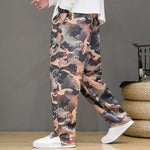 Buddha Stones Spring Summer Casual Drawstring Crane Print Ankle Pants Men's Harem Pants With Pockets