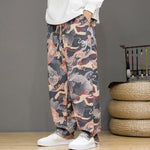 Buddha Stones Spring Summer Casual Drawstring Crane Print Ankle Pants Men's Harem Pants With Pockets