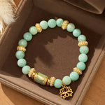 Buddha StonesAmazonite Enamel Barrel Bead Lotus Pendant Love Hand Polished Round Bead Bracelet