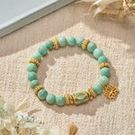Buddha StonesAmazonite Enamel Barrel Bead Lotus Pendant Love Hand Polished Round Bead Bracelet