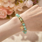 Buddha StonesAmazonite Enamel Barrel Bead Lotus Pendant Love Hand Polished Round Bead Bracelet