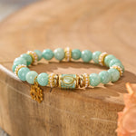 Buddha StonesAmazonite Enamel Barrel Bead Lotus Pendant Love Hand Polished Round Bead Bracelet