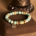 Buddha StonesAmazonite Enamel Barrel Bead Lotus Pendant Love Hand Polished Round Bead Bracelet