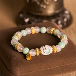 Buddha Stones White Agate Amazonite Ceramic Barrel Bead Flower Pendant Purity Round Bead Bracelet