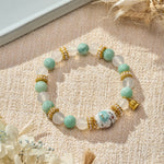 Buddha Stones White Agate Amazonite Ceramic Barrel Bead Flower Pendant Purity Round Bead Bracelet