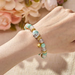 Buddha Stones White Agate Amazonite Ceramic Barrel Bead Flower Pendant Purity Round Bead Bracelet