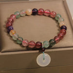 Buddha Stones Strawberry Quartz Chalcedony Peace Buckle Love Bracelet