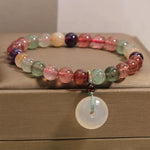 Buddha Stones Strawberry Quartz Chalcedony Peace Buckle Love Bracelet