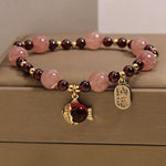 Buddha Stones Strawberry Quartz Garnet Koi Fish Fu Character Healing Bracelet
