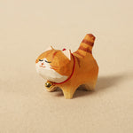 Buddha Stones Hand Carved Natural Wood Peace Cat Keychain Cute Animal Decor