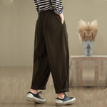 Buddha Stones Casual Solid Color One Top Button Elastic Waistband Women's Pants With Pockets