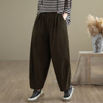 Buddha Stones Casual Solid Color One Top Button Elastic Waistband Women's Pants With Pockets