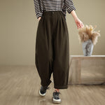 Buddha Stones Casual Solid Color One Top Button Elastic Waistband Women's Pants With Pockets