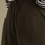 Buddha Stones Casual Solid Color One Top Button Elastic Waistband Women's Pants With Pockets
