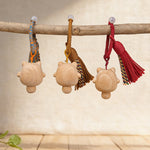 Buddha Stones Hand-Carved Natural Wood Lucky Cat Tassel Balance Keychains