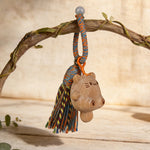 Buddha Stones Hand-Carved Natural Wood Lucky Cat Tassel Balance Keychains