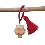 Buddha Stones Hand-Carved Natural Wood Lucky Cat Tassel Balance Keychains