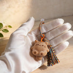 Buddha Stones Hand-Carved Natural Wood Lucky Cat Tassel Balance Keychains