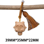 Buddha Stones Hand-Carved Natural Wood Lucky Cat Tassel Balance Keychains