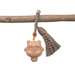 Buddha Stones Hand-Carved Natural Wood Lucky Cat Tassel Balance Keychains