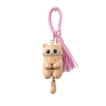 Buddha Stones Carved Natural Wood Cat Tassel Simplicity Keychains