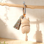 Buddha Stones Carved Natural Wood Cat Tassel Simplicity Keychains