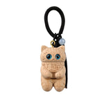 Buddha Stones Carved Natural Wood Cat Tassel Simplicity Keychains