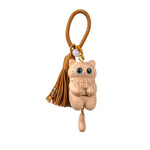 Buddha Stones Carved Natural Wood Cat Tassel Simplicity Keychains