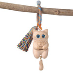 Buddha Stones Carved Natural Wood Cat Tassel Simplicity Keychains
