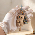 Buddha Stones Carved Natural Wood Cat Tassel Simplicity Keychains
