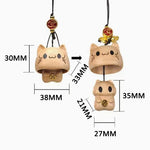 Buddha Stones Carved Natural Peach Wood Cute Cat Balance Keychains