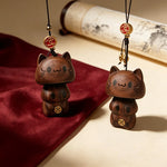 Buddha Stones Carved Natural Peach Wood Cute Cat Balance Keychains
