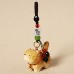 Buddha Stones Carved Wood Cat Om Mani Padme Hum Peace Keychains