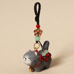 Buddha Stones Carved Wood Cat Om Mani Padme Hum Peace Keychains