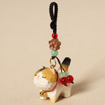 Buddha Stones Carved Wood Cat Om Mani Padme Hum Peace Keychains
