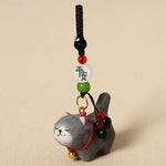 Buddha Stones Carved Wood Cat Om Mani Padme Hum Peace Keychains