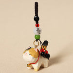 Buddha Stones Carved Wood Cat Om Mani Padme Hum Peace Keychains